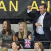 Au côté de sa femme Autumn, Peter Phillips n'était pas le dernier à vibrer devant le prince Harry, Zara Phillips et Mike Tindall lors de leur match exhibition de rugby en fauteuil roulant lors des Invictus Games, le 12 septembre 2014 à la Copperbox Arena, à Londres.