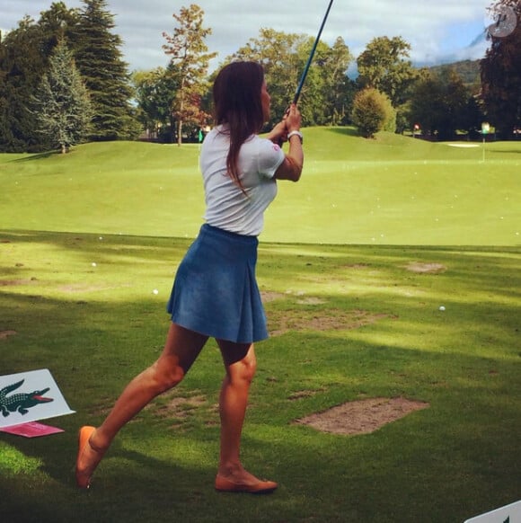 Karine Ferri lors du Evian Championship : initiation au golf, le 14 septembre 2014