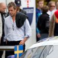 Hugh Grant lors de la course automobile "Autoropa Racing Days" en faveur de la recherche contre le cancer pour les enfants à Knutstorp en Suède, le 13 septembre 2014.