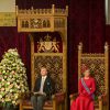 Le roi Willem-Alexander des Pays-Bas et la reine Maxima dans la Salle des Chevaliers lors du Discours du Trône, le 16 septembre 2014, à l'occasion du Prinsjesdag, l'inauguration de l'année parlementaire, à La Haye.