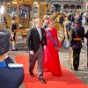 Le roi Willem-Alexander et la reine Maxima des Pays-Bas, en robe Valentino, arrivent au Parlement à La Haye pour le Prinsjesdag, la cérémonie d'ouverture de l'année parlementaire, le 16 septembre 2014
