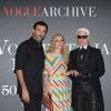 Riccardo Tisci, Franca Sozzani, Karl Lagerfeld - Photocall de la soirée "Vogue 50 Archive" à Milan. Le 21 septembre 2014 