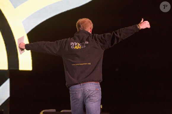Le prince Harry lors de la cérémonie de clôture des premiers Invictus Games à Londres le 14 septembre 2014