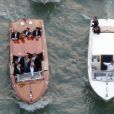 Exclusif - Vue aérienne des arrivées en bateau de George Clooney et ses invités qui se rendent à son mariage avec Amal Alamuddin.  Mariage de George Clooney et Amal Alamuddin à l'Aman Canal Grande Venice à Venise, le 27 septembre 2014. 