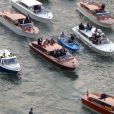 Exclusif - Vue aérienne des arrivées en bateau de George Clooney et ses invités qui se rendent à son mariage avec Amal Alamuddin à Venise