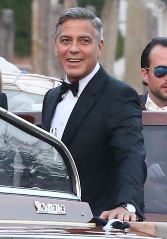 George Clooney sur son bateau-taxi. Mariage de George Clooney et Amal Alamuddin à l'Aman Canal Grande Venice à Venise, le 27 septembre 2014.