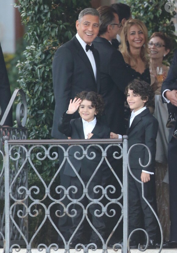 George Clooney et ses invités, au Cipriani, se rendent à son mariage avec Amal Alamuddin à Venise, le 27 septembre 2014