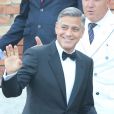 George Clooney part du Cipriani pour se rendre à son mariage avec Amal Alamuddin à l'Aman Canal Grande Venice à Venise, le 27 septembre 2014