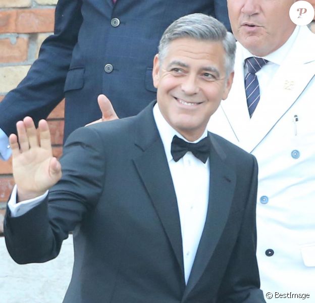 George Clooney part du Cipriani pour se rendre à son mariage avec Amal Alamuddin à l'Aman Canal Grande Venice à Venise, le 27 septembre 2014