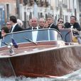 George Clooney et ses invités se rendent à son mariage avec Amal Alamuddin à Venise.  Mariage de George Clooney et Amal Alamuddin à l'Aman Canal Grande Venice à Venise, le 27 septembre 2014. 