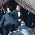 George Clooney à l'entrée de l'hôtel Aman.  Mariage de George Clooney et Amal Alamuddin à l'Aman Canal Grande Venice à Venise, le 27 septembre 2014. 