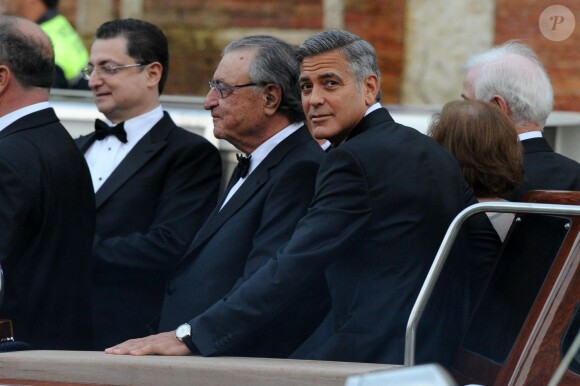 George Clooney avec Ramzi Sabbagh Alamuddin (père d'Amal Alamuddin). Mariage de George Clooney et Amal Alamuddin à l'Aman Canal Grande Venice à Venise, le 27 septembre 2014.