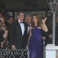 Rande Gerber et Cindy Crawford au départ du Cipriani.  Mariage de George Clooney et Amal Alamuddin à l'Aman Canal Grande Venice à Venise, le 27 septembre 2014. 