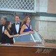 Rande Gerber et Cindy Crawford au départ du Cipriani.  Mariage de George Clooney et Amal Alamuddin à l'Aman Canal Grande Venice à Venise, le 27 septembre 2014. 