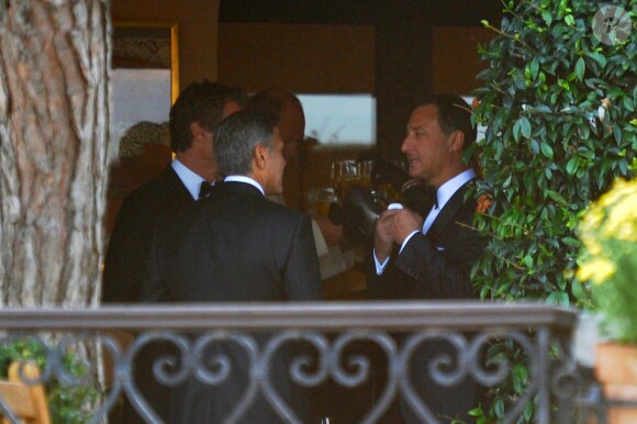 George Clooney et ses invités. Mariage de George Clooney et Amal Alamuddin à l'Aman Canal Grande Venice à Venise, le 27 septembre 2014.