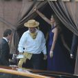 Cindy Crawford et Rande Gerber arrivent à l'Aman Hotel.  Mariage de George Clooney et Amal Alamuddin à l'Aman Canal Grande Venice à Venise, le 27 septembre 2014. 