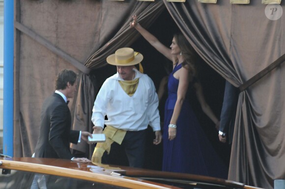Cindy Crawford et Rande Gerber arrivent à l'Aman Hotel. Mariage de George Clooney et Amal Alamuddin à l'Aman Canal Grande Venice à Venise, le 27 septembre 2014.