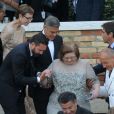 - George Clooney et ses invités se rendent à son mariage avec Amal Alamuddin à Venise, le 27 septembre 2014. Tout le monde a quitté l'hôtel pour se rendre à la cérémonie.  George Clooney leaves with the guests the hotel to go to his wedding with Amal Alamuddin in Venice, on Septembre 27, 2014.27/09/2014 - Venise