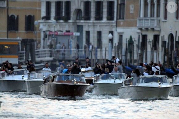 La flottille en mouvement pour le mariage de George Clooney et Amal Alamuddin à l'Aman Canal Grande Venice à Venise, le 27 septembre 2014.
