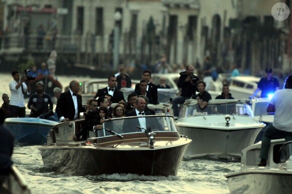 La flottille des invités arrive. Mariage de George Clooney et Amal Alamuddin à l'Aman Canal Grande Venice à Venise, le 27 septembre 2014.
