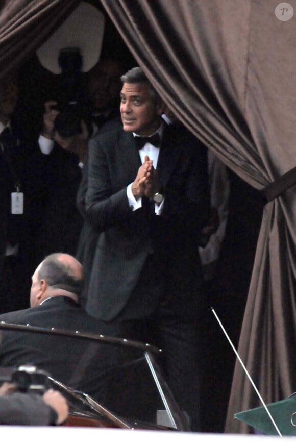 George Clooney arrivé à l'hôtel Aman. Mariage de George Clooney et Amal Alamuddin à l'Aman Canal Grande Venice à Venise, le 27 septembre 2014.