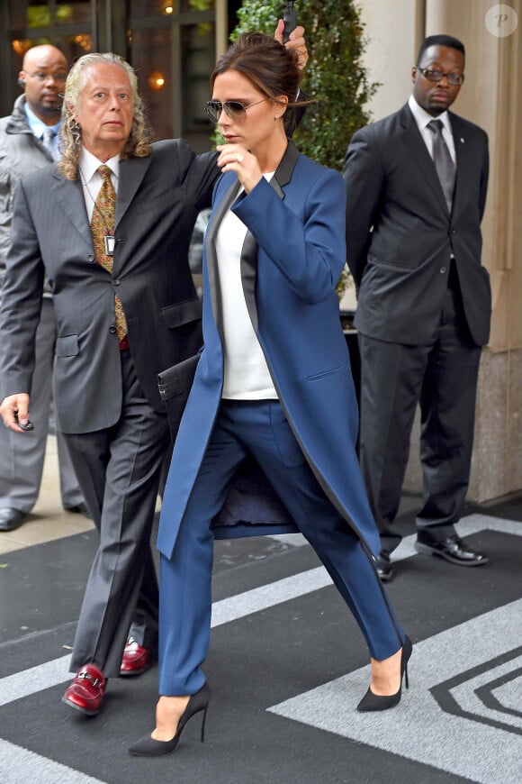 Victoria Beckham quitte l'hôtel The Mark à New York. Le 25 septembre 2014.