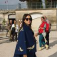 Miroslava Duma arrive à l'Espace Éphémère du jardin des Tuileries pour assister au défilé Elie Saab prêt-à-porter printemps-été 2015. Paris, le 29 septembre 2014.