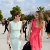 Marie-Josée Croze et Déborah Francois arrivent à l'Espace Éphémère du jardin des Tuileries pour assister au défilé Elie Saab prêt-à-porter printemps-été 2015. Paris, le 29 septembre 2014.