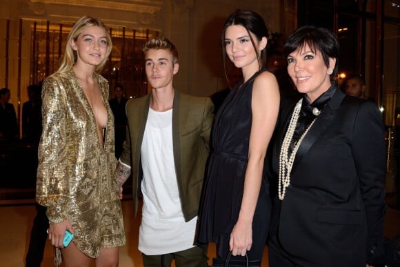 Justin Bieber, Kendall Jenner et Kris Jenner à la soirée CR Fashion Book à l'Hôtel Peninsula à Paris le 30 septembre 2014