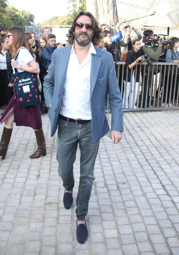 Frédéric Beigbeder arrive à la Fondation Louis Vuitton pour assister au défilé Louis Vuitton printemps-été 2015. Paris, le 1er octobre 2014.