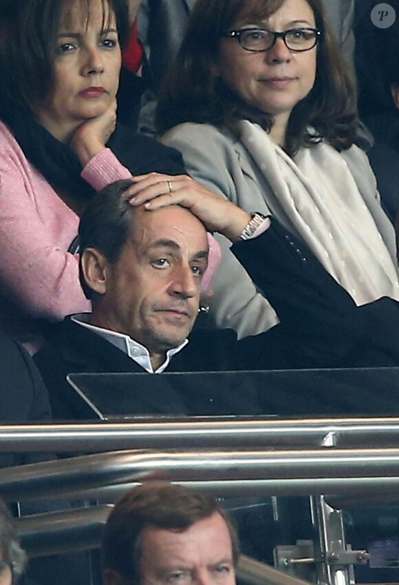 Nicolas Sarkozy lors du match de Ligue 1 entre le PSG et Monaco au Parc des Princes à Paris le 5 octobre 2014
