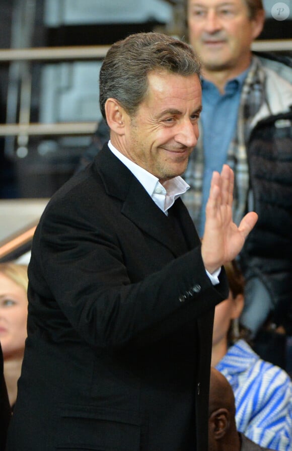 Nicolas Sarkozy lors du match de Ligue 1 entre le PSG et Monaco au Parc des Princes à Paris le 5 octobre 2014