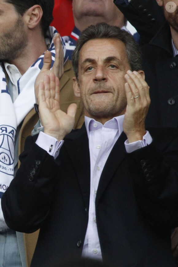Nicolas Sarkozy lors du match Psg-Montpellier au Parc des Princes à Paris, le 17 mai 2014 