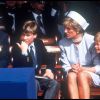 Les princes William et Harry avec leurs parents le prince Charles et la princesse Diana à Hyde Park en juillet 1995 pour le 50e anniversaire du Parlement.