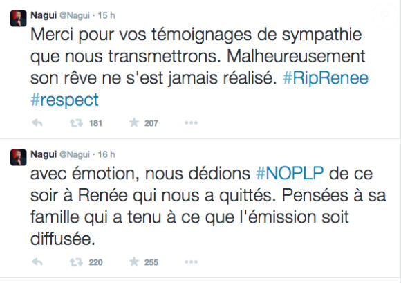 Les tweets hommages de Nagui à Renée, candidate décédée quelques jours après l'enregistrement de N'oubliez pas les paroles