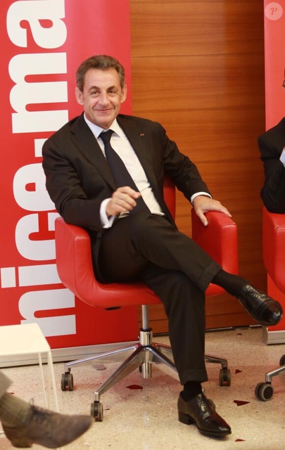 Exclusif - Nicolas Sarkozy face aux lecteurs de Nice-Matin à Nice, le 21 octobre 2014.