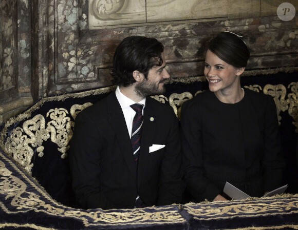 Le prince Carl Philip et sa fiancée Sofia Hellqvist avec la famille royale lors de l'ouverture du Parlement suédois en présence de la famille royale à Stockholm le 30 septembre 2014