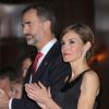 Le roi Felipe VI et la reine Letizia d'Espagne présidaient le 23 octobre 2014 le 23e concert des Prix Prince des Asturies, dans l'auditorium Prince Felipe du Palais des Congrès d'Oviedo.