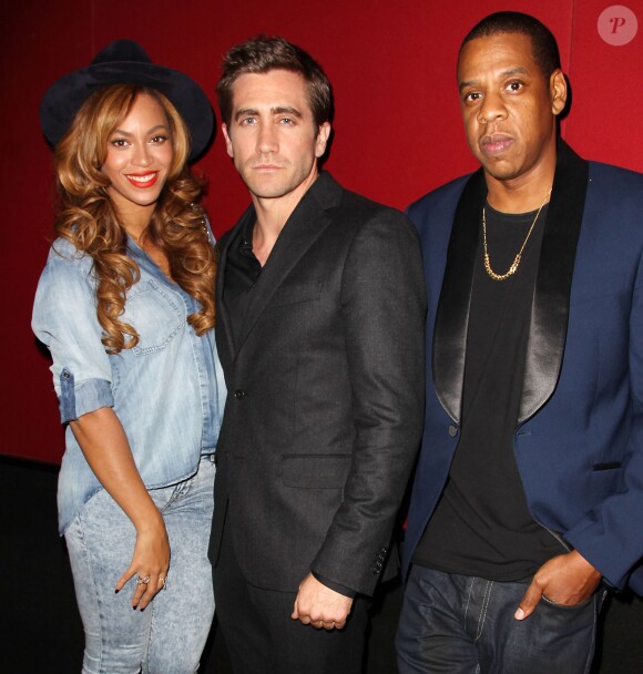 Beyoncé, Jake Gyllenhaal et Jay Z assistent à l'avant-première du film Nightcrawler à l'AMC Lincoln Square Theater. New York, le 27 octobre 2014.