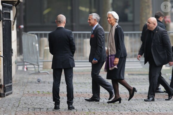 Christine Lagarde lors des obsèques de Christophe de Margerie, président de Total décédé dans un accident d'avion, en l'église Saint-Sulpice à Paris, le 27 octobre 2014