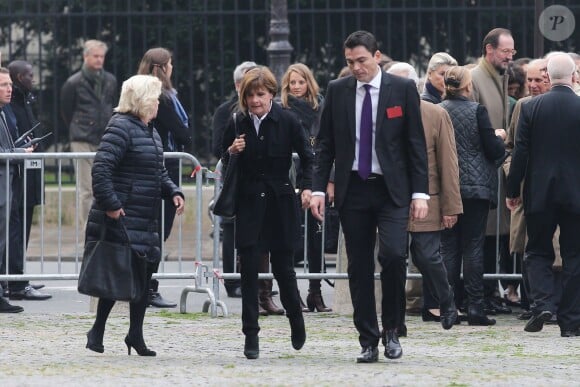 Anne Lauvergeon lors des obsèques de Christophe de Margerie, président de Total décédé dans un accident d'avion, en l'église Saint-Sulpice à Paris, le 27 octobre 2014