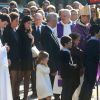 Les enfants Christophe de Margerie, Fabrice, Laeticia et Diane et leurs enfants lors de ses obsèques, en l'église Saint-Sulpice à Paris, le 27 octobre 2014