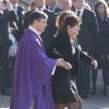 Bernadette Prud'hommes lors des obsèques de son époux Christophe de Margerie, président de Total décédé dans un accident d'avion, en l'église Saint-Sulpice à Paris, le 27 octobre 2014