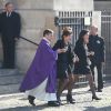 Bernadette Prud'hommes lors des obsèques de son mari Christophe de Margerie, président de Total décédé dans un accident d'avion, en l'église Saint-Sulpice à Paris, le 27 octobre 2014
