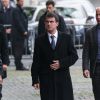 Manuel Valls lors des obsèques de Christophe de Margerie, président de Total décédé dans un accident d'avion, en l'église Saint-Sulpice à Paris, le 27 octobre 2014