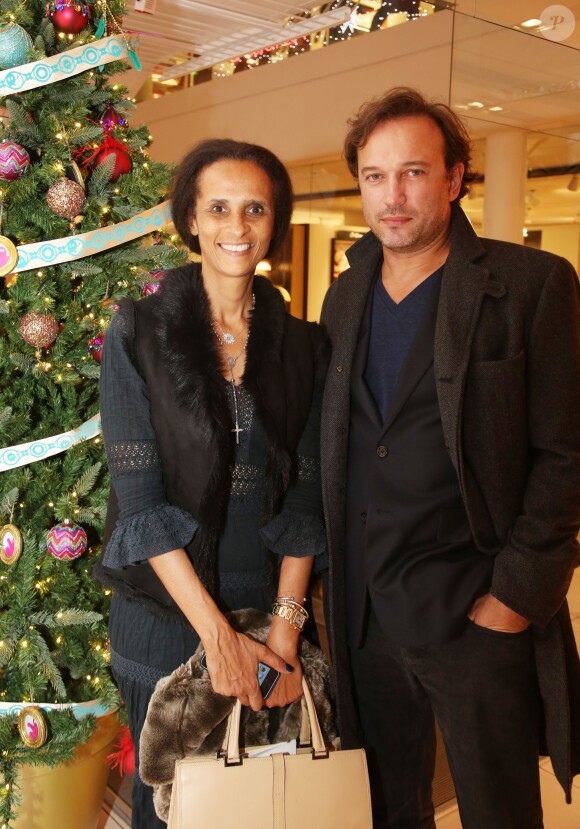 Exclusif - Vincent Pérez et sa femme Karine Silla - Cocktail au "Lafayette Maison" après le coup d'envoi des illuminations de Noël des Galeries Lafayette par Jerry Hall à Paris, le 5 novembre 2014.
