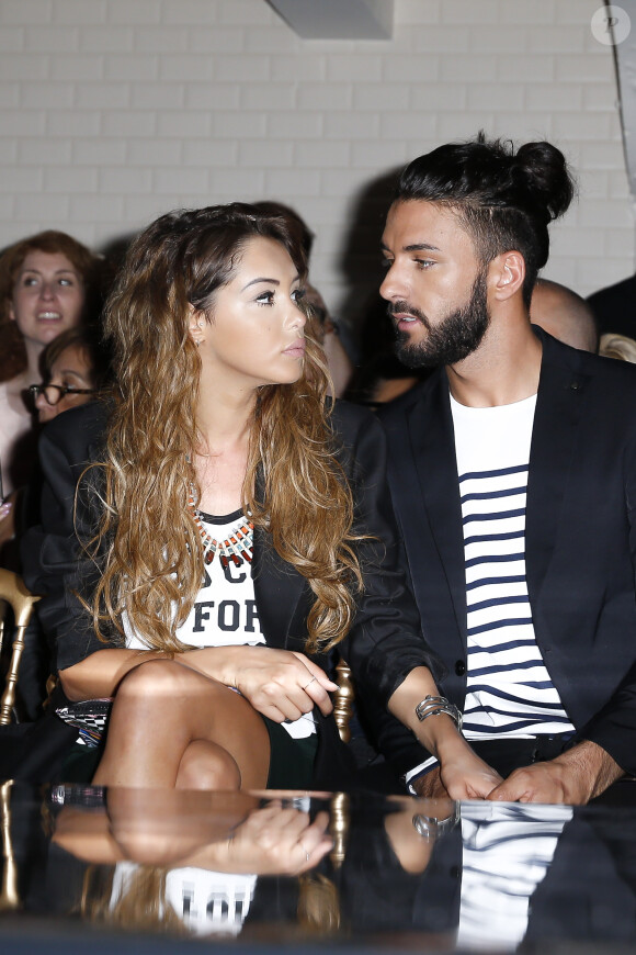 Nabilla Benattia et son compagnon Thomas Vergara - People au défilé de mode, collection Haute-Couture automne-hiver 2014/2015 "Jean Paul Gaultier" à son showroom à Paris, le 9 juillet 2014