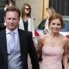 Geri Halliwell en compagnie de sa fille Bluebell et de son nouvel amoureux Christian Horner lors du mariage de Poppy Delevingne à Londres, le 17 mai 2014.