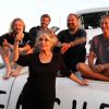 Exclusif - Brigitte Bardot pose avec l'équipage du bateau de l'organisation écologiste Sea Shepherd qui porte son nom. Cela faisait au moins dix ans que Bardot n'avait pas quitté la Madrague pour se rendre sur le port de Saint-Tropez le 26 septembre 2014. Elle était accompagnée de son époux Bernard d'Ormale.