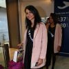 Semi-Exclusif - Laura Pelos (Miss Midi-Pyrénées 2014) au départ de l'aéroport de Paris-Charles-de-Gaulle à destination de Punta Cana, le 14 novembre 2014.